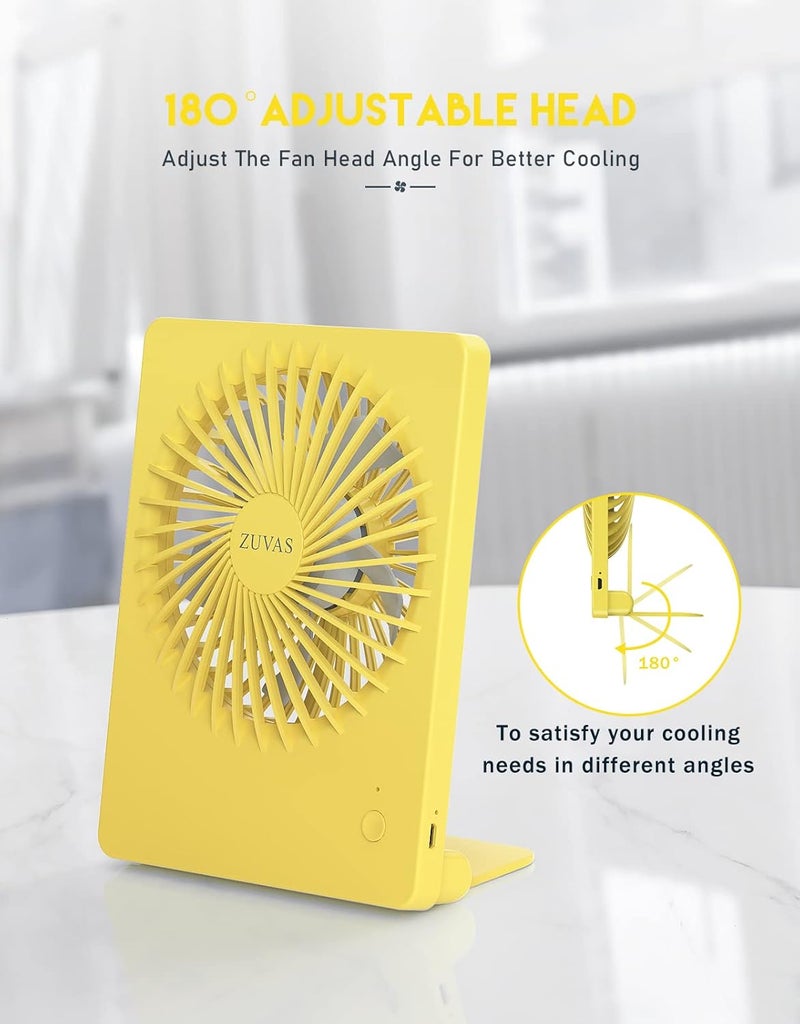 Zuvas Desk Fan Battery Operated Fan Rechargeable 180°Tilt Folding Personal Fan Ultra Quiet Small Portable 3 Speed Adjustable Strong Wind Fan For Office Bedroom Home Desktop Camping (Yellow) - Image 5